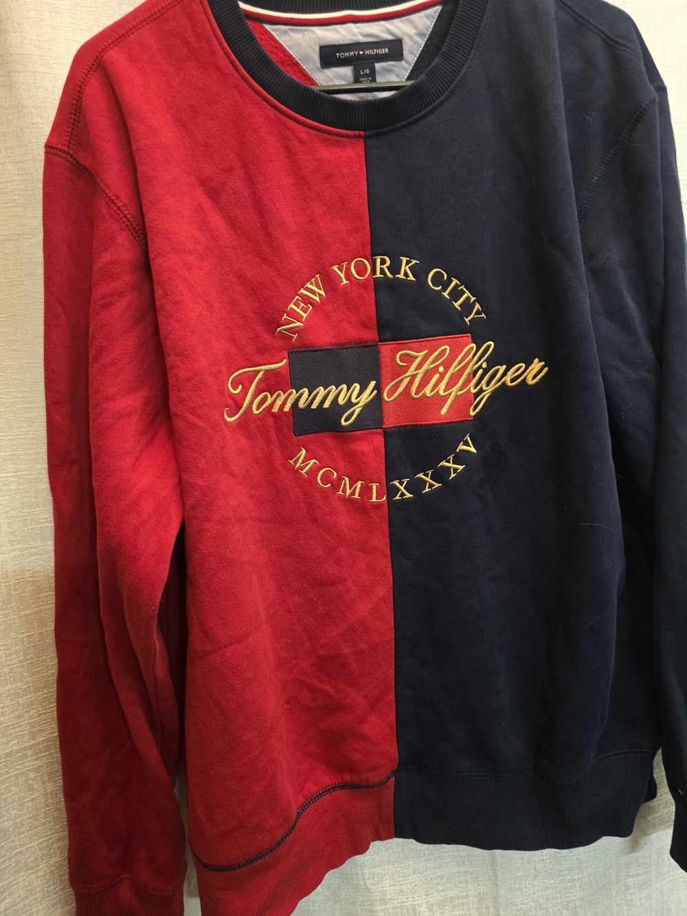 Tommy Hilfiger Men’s Two-Tone Red & Navy Crewneck Sweatshirt